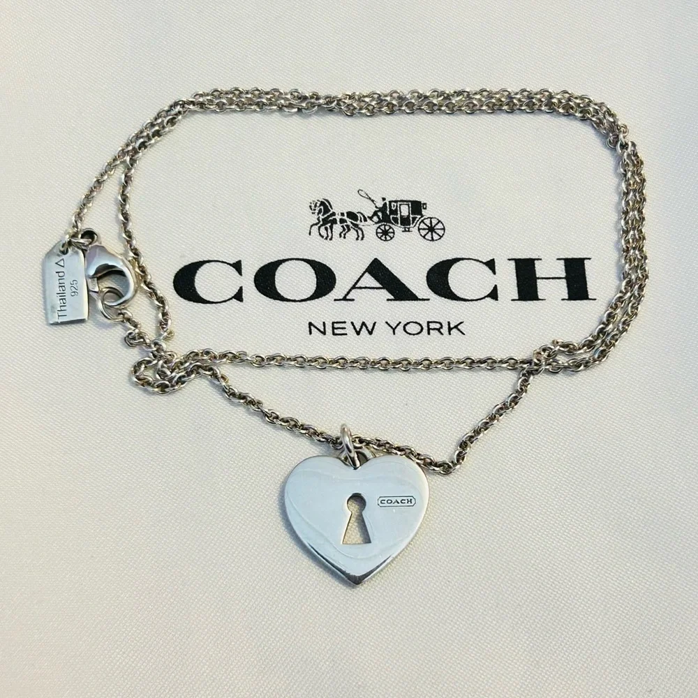 NWOT RARE Coach 925 Sterling Silver Heart Charm Necklace - Picture 5 of 12